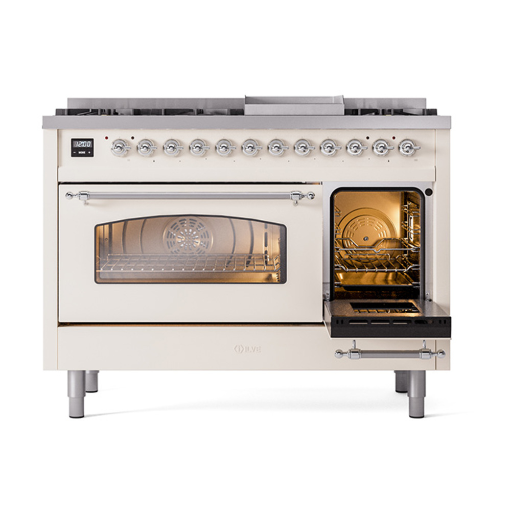ILVE_UP48FNMPAWC_Nostalgie_II_48"_Dual_Fuel_Range_side_oven_door_opened
