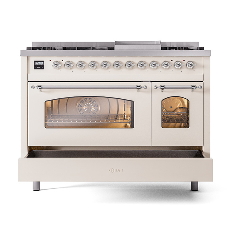 ILVE_UP48FNMPAWC_Nostalgie_II_48"_Dual_Fuel_Range_drawer_opened