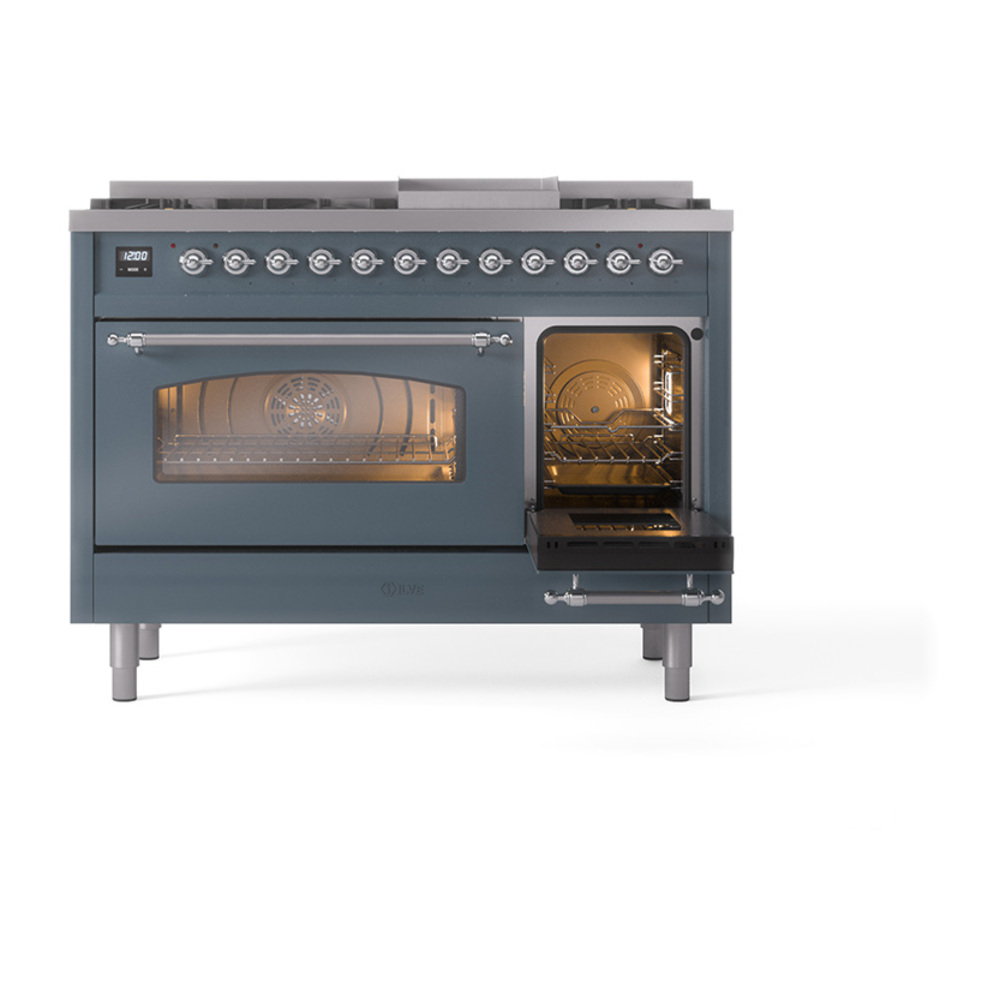 ILVE_UP48FNMPBGCLP_Nostalgie_II_48"_Dual_Fuel_Range_side_oven_door_opened