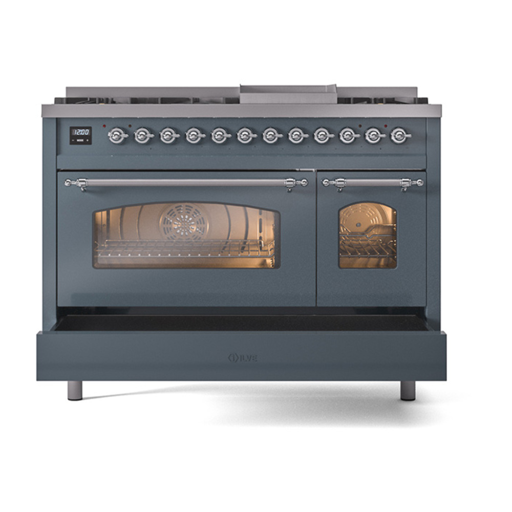 ILVE_UP48FNMPBGCLP_Nostalgie_II_48"_Dual_Fuel_Range_drawer_opened