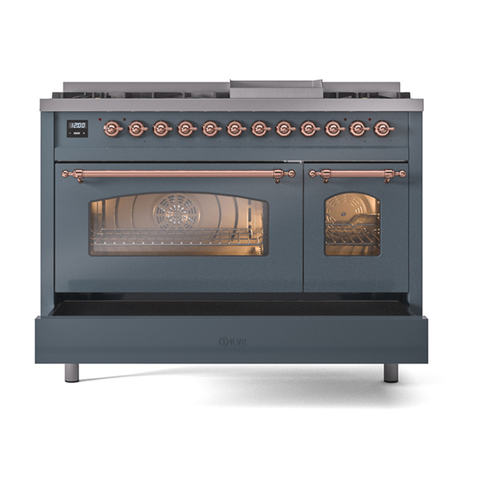 ILVE_UP48FNMPBGPLP_Nostalgie_II_48"_Dual_Fuel_Range_drawer_opened