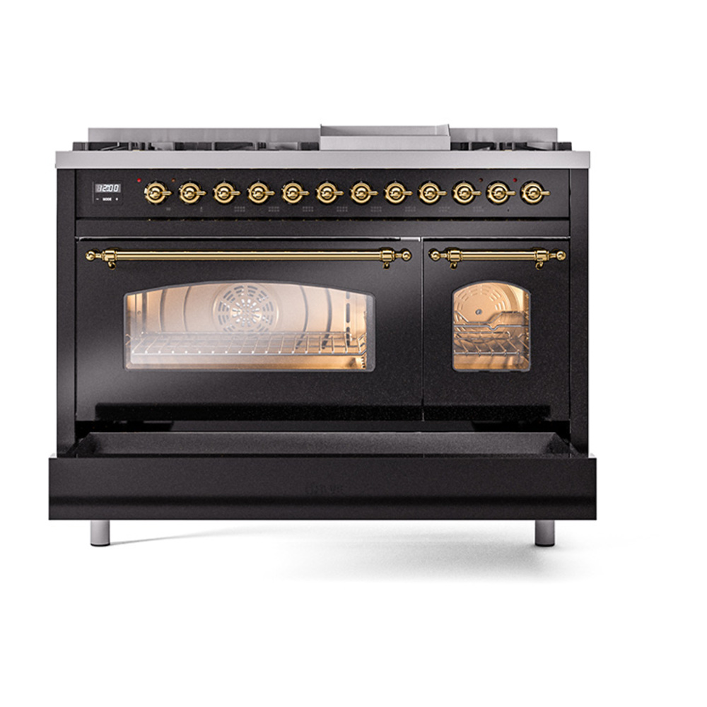 ILVE_UP48FNMPBKG_Nostalgie_II_48"_Dual_Fuel_Range_drawer_opened