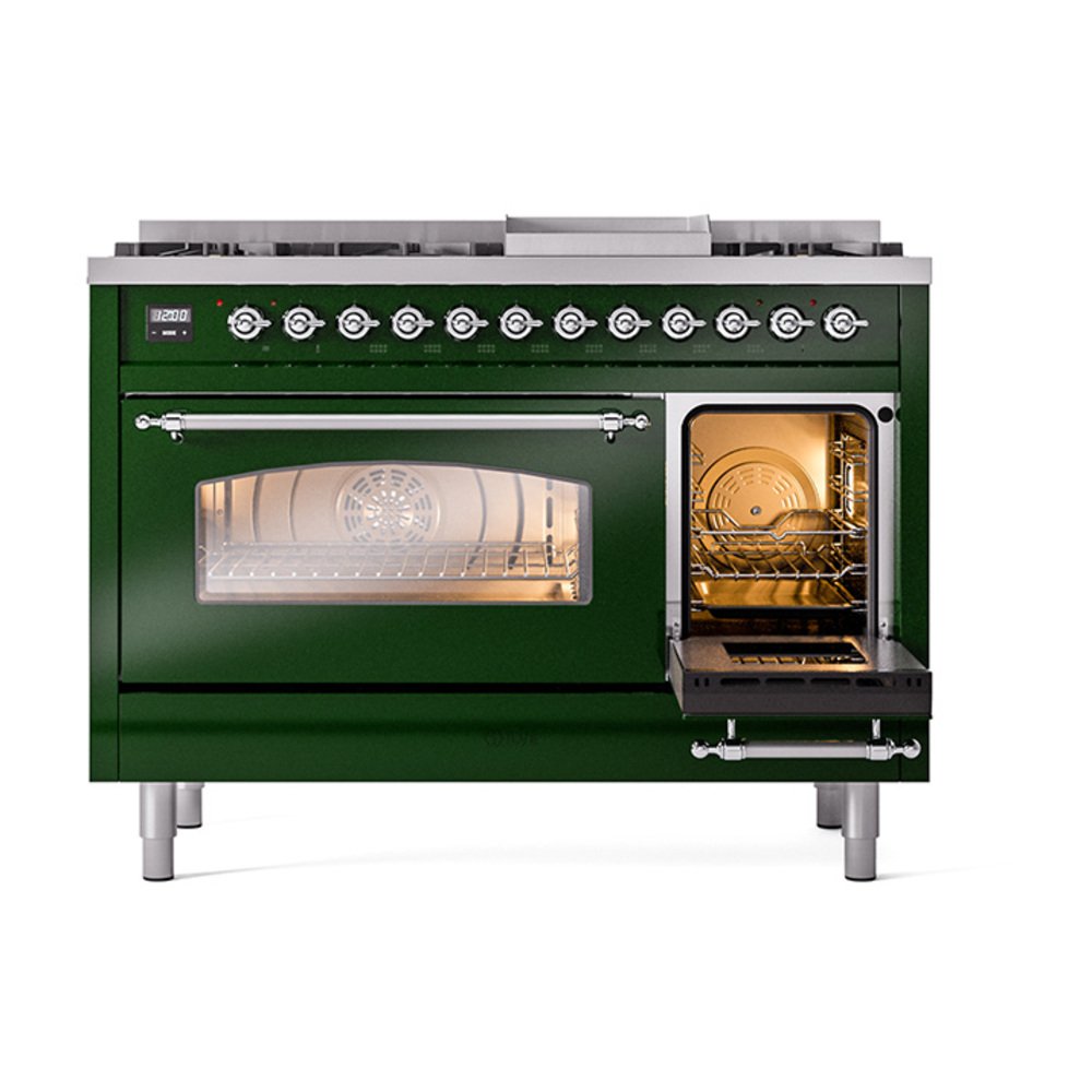 ILVE_UP48FNMPEGC_Nostalgie_II_48"_Dual_Fuel_Range_side_oven_door_opened