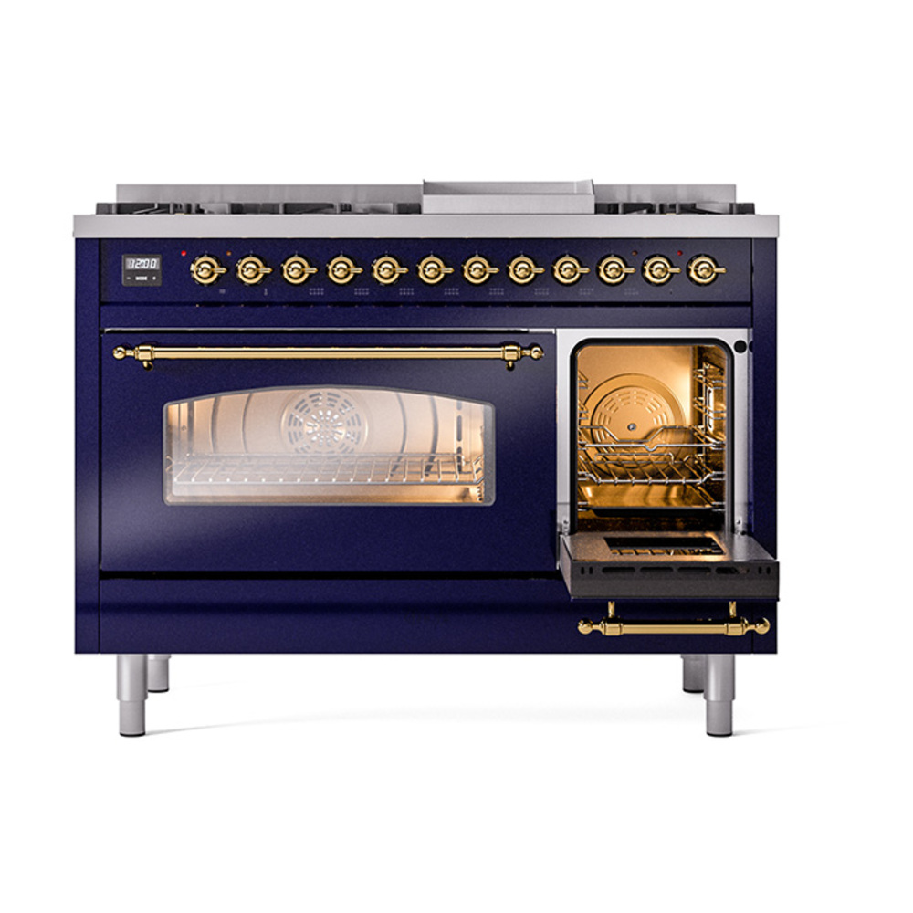 ILVE_UP48FNMPMBGLP_Nostalgie_II_48"_Dual_Fuel_Range_side_oven_door_opened