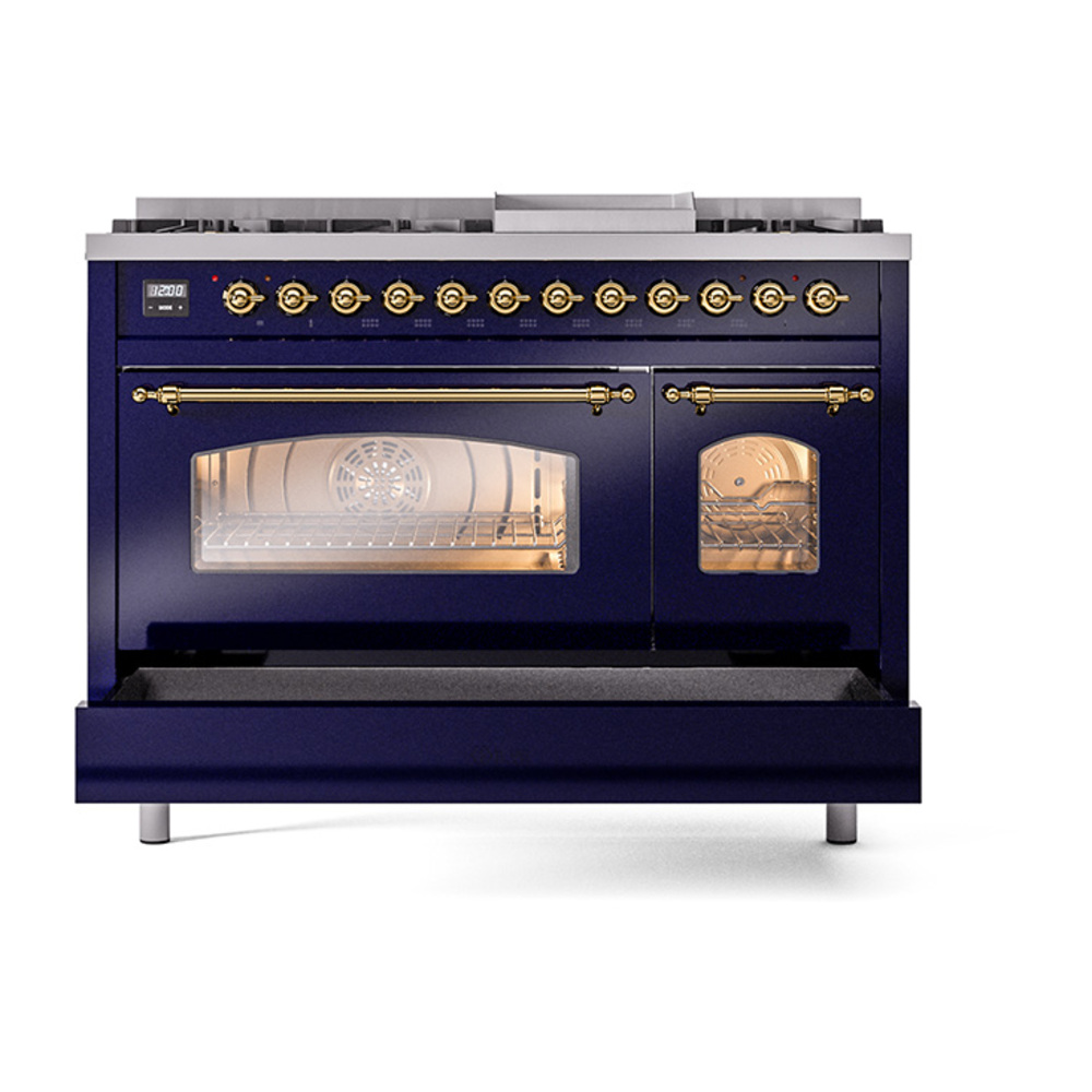 ILVE_UP48FNMPMBGLP_Nostalgie_II_48"_Dual_Fuel_Range_drawer_opened