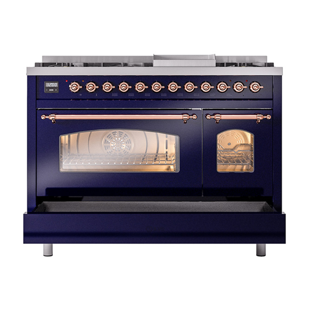 ILVE_UP48FNMPMBPLP_Nostalgie_II_48"_Dual_Fuel_Range_drawer_opened