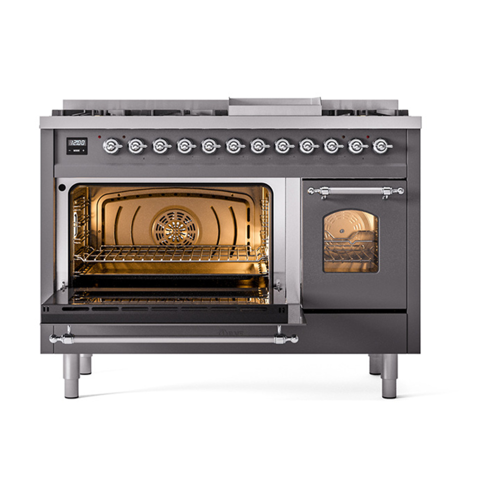 ILVE_UP48FNMPMGCLP_Nostalgie_II_48"_Dual_Fuel_Range_main_oven_door_opened