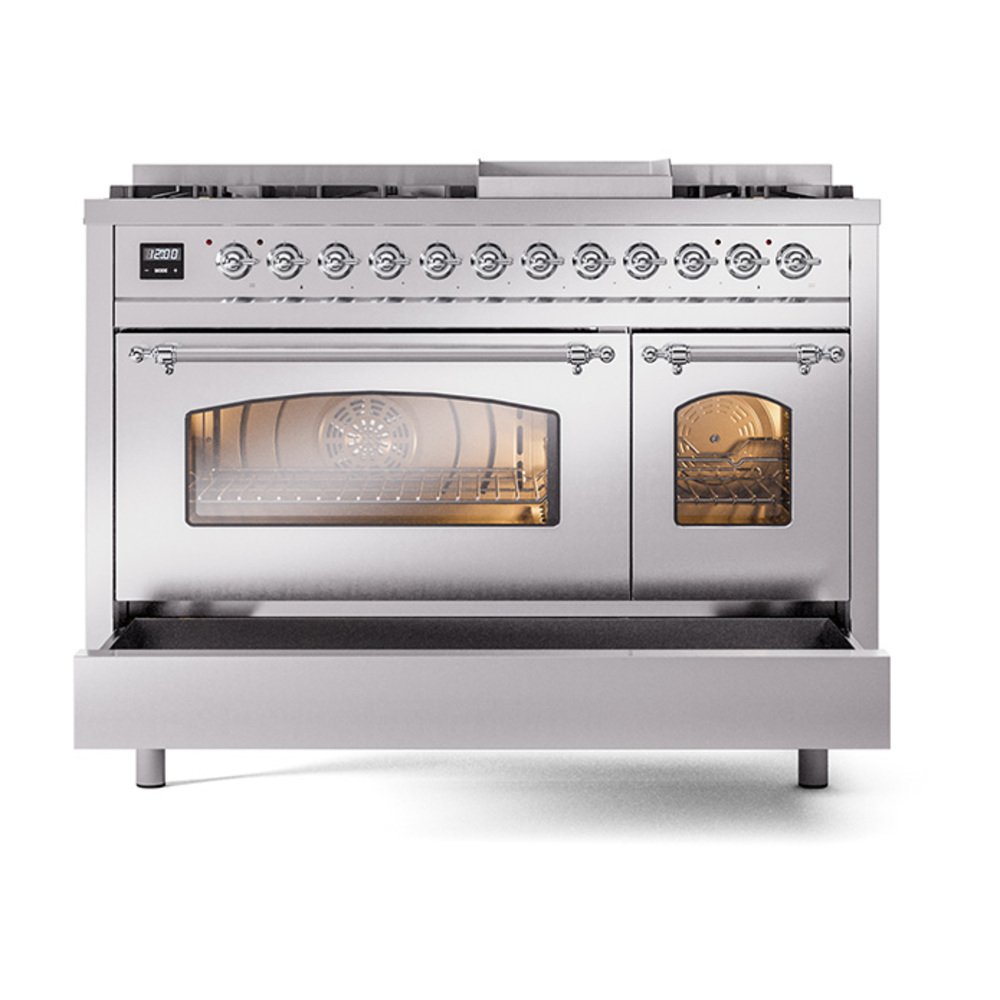ILVE_UP48FNMPSSC_Nostalgie_II_48"_Dual_Fuel_Range_drawer_opened