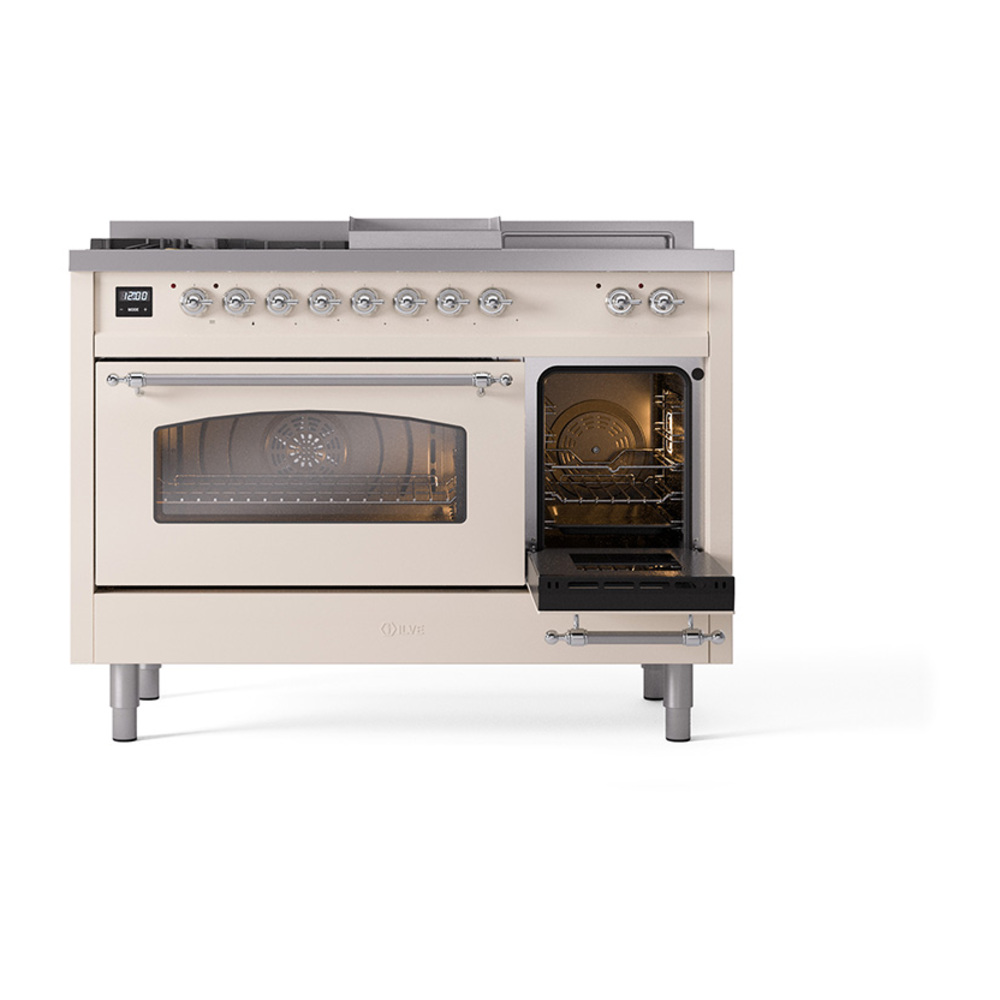 ILVE_UP48FSNMPAWCLP_Nostalgie_II_48"_Dual_Fuel_Range_side_oven_door_opened