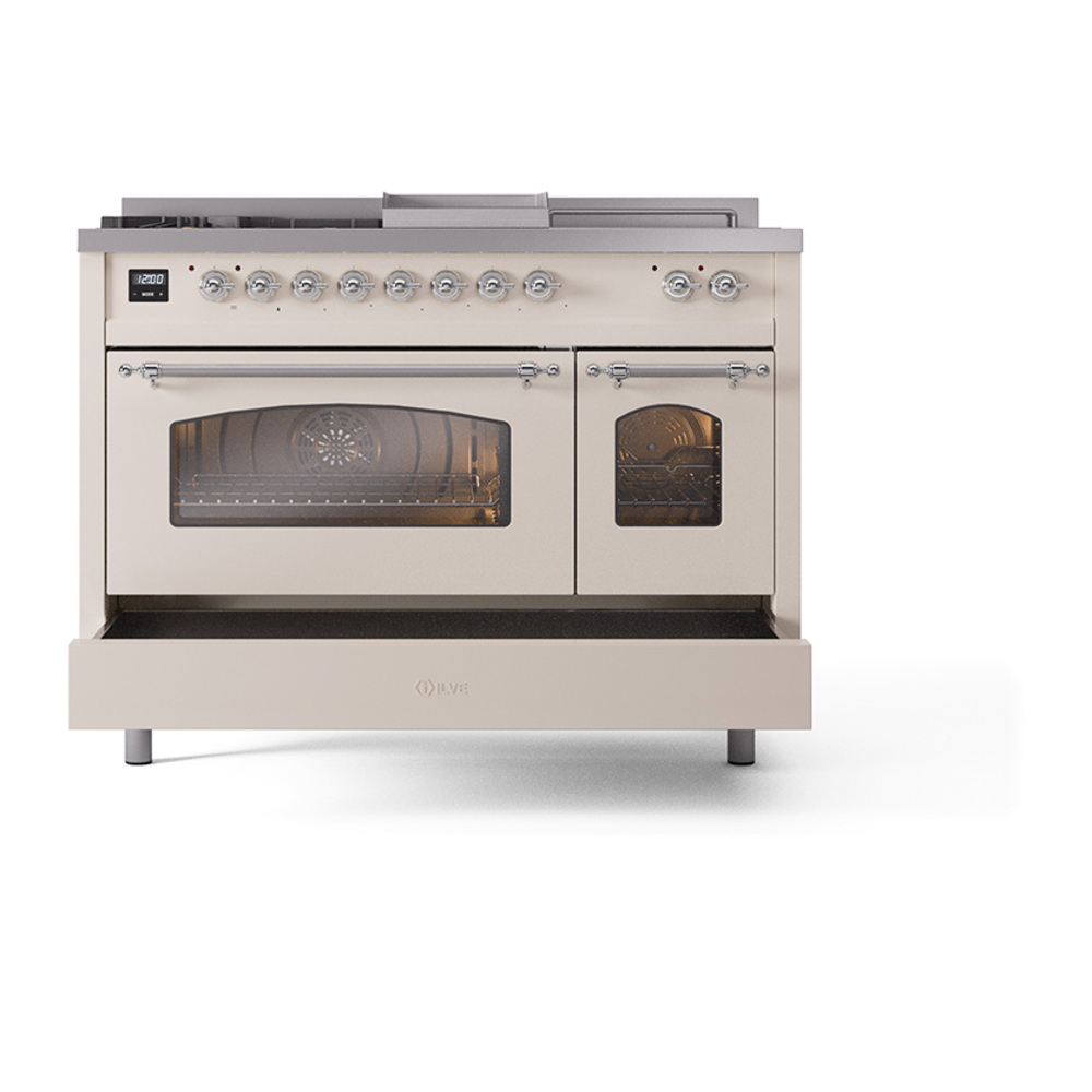 ILVE_UP48FSNMPAWCLP_Nostalgie_II_48"_Dual_Fuel_Range_drawer_opened