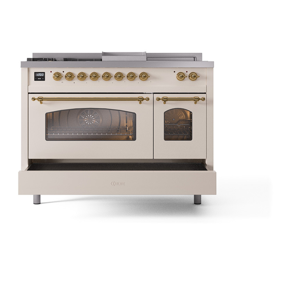 ILVE_UP48FSNMPAWGLP_Nostalgie_II_48"_Dual_Fuel_Range_drawer_opened