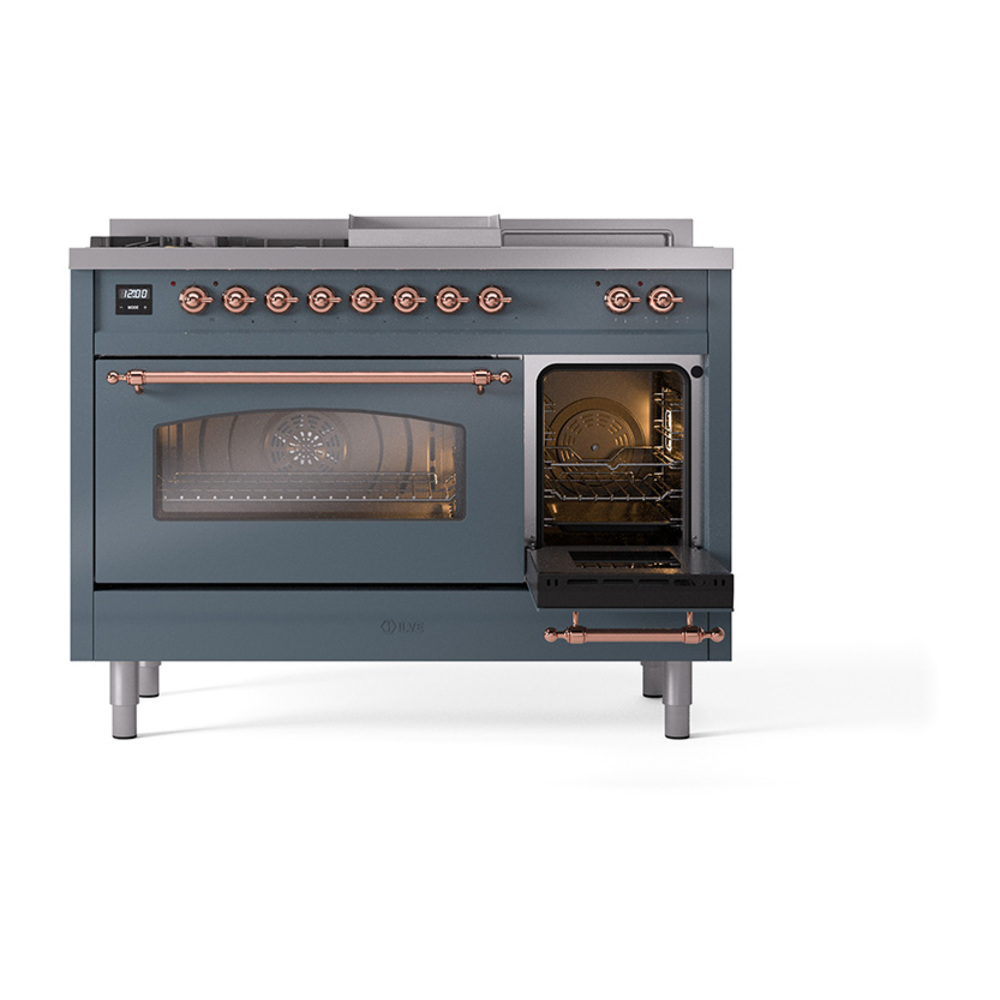 ILVE_UP48FSNMPBGP_Nostalgie_II_48"_Dual_Fuel_Range_side_oven_door_opened