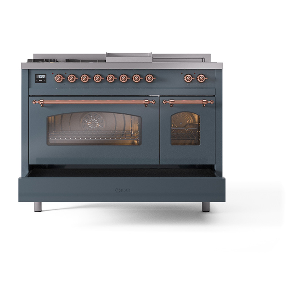 ILVE_UP48FSNMPBGP_Nostalgie_II_48"_Dual_Fuel_Range_drawer_opened