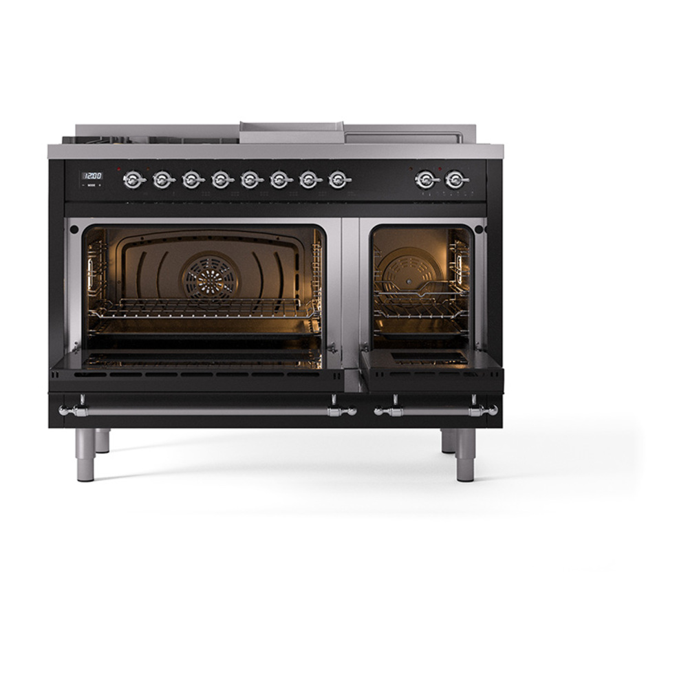 ILVE_UP48FSNMPBKCLP_Nostalgie_II_48"_Dual_Fuel_Range_oven_door_opened