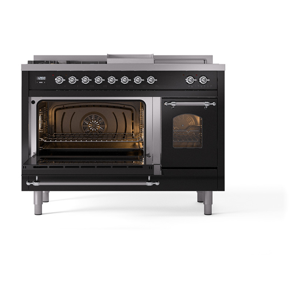 ILVE_UP48FSNMPBKCLP_Nostalgie_II_48"_Dual_Fuel_Range_main_oven_door_opened