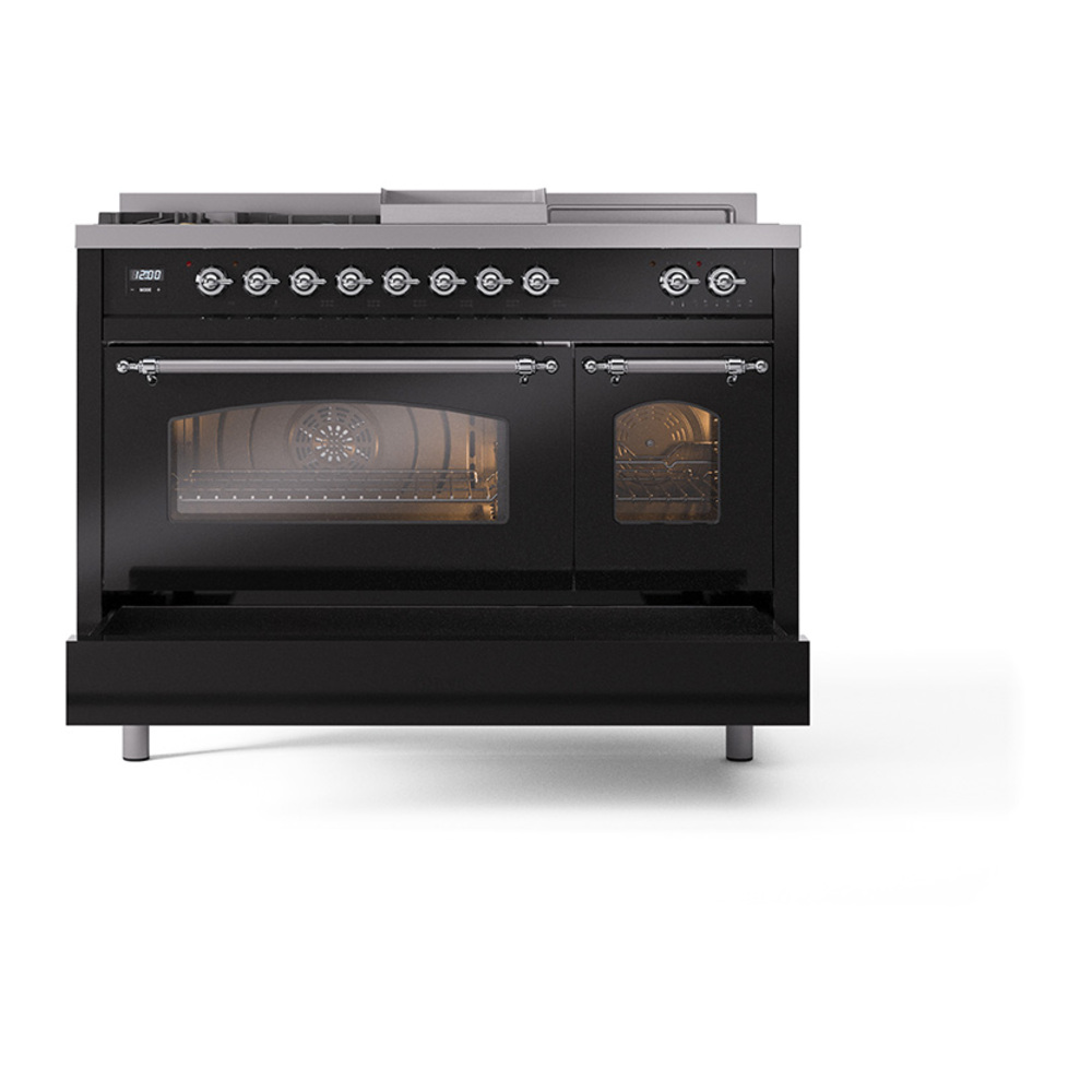 ILVE_UP48FSNMPBKCLP_Nostalgie_II_48"_Dual_Fuel_Range_drawer_opened
