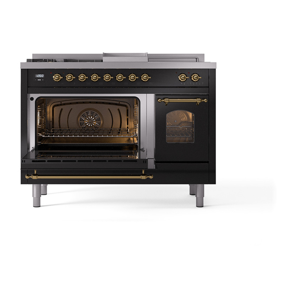 ILVE_UP48FSNMPBKG_Nostalgie_II_48"_Dual_Fuel_Range_main_oven_door_opened