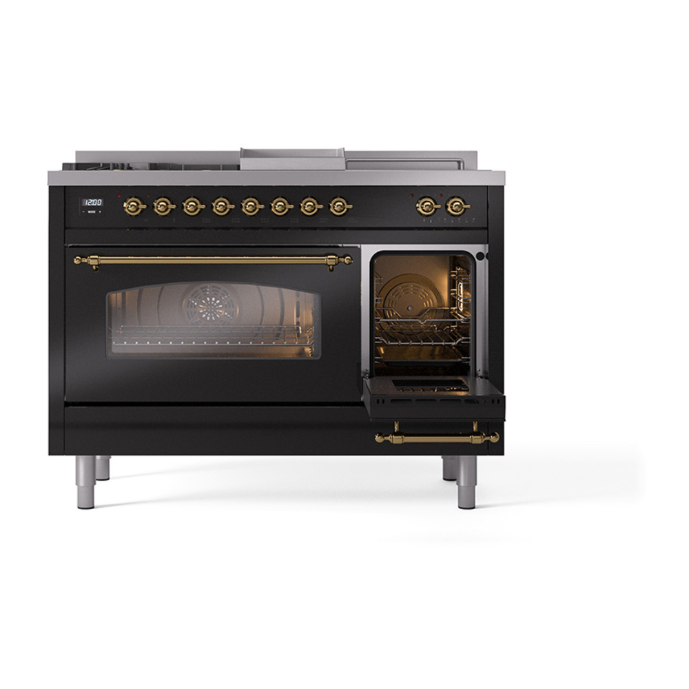ILVE_UP48FSNMPBKG_Nostalgie_II_48"_Dual_Fuel_Range_side_oven_door_opened
