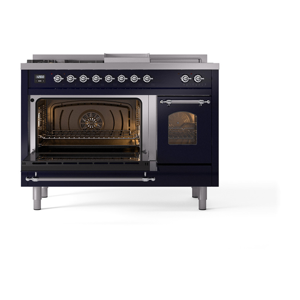 ILVE_UP48FSNMPMBCLP_Nostalgie_II_48"_Dual_Fuel_Range_main_oven_door_opened