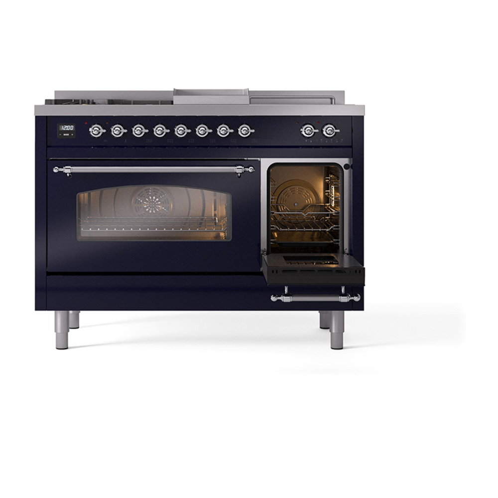 ILVE_UP48FSNMPMBCLP_Nostalgie_II_48"_Dual_Fuel_Range_side_oven_door_opened