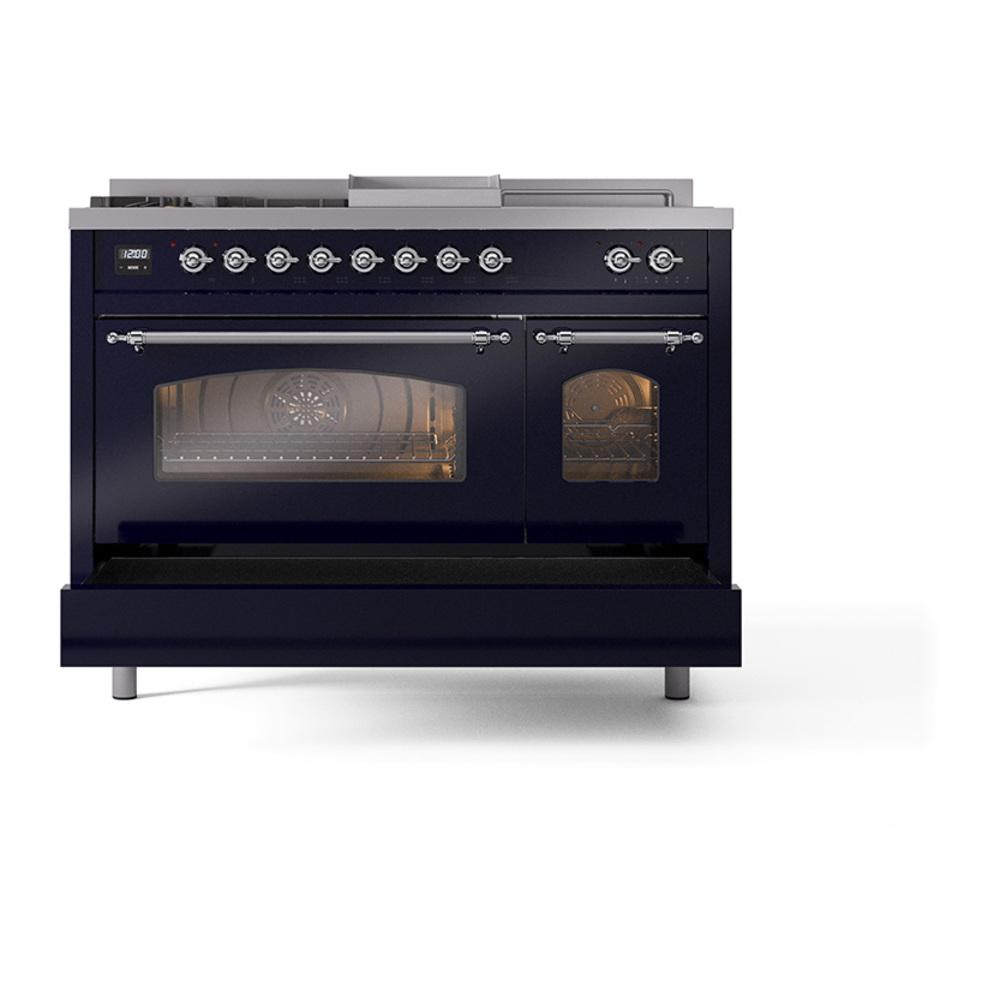 ILVE_UP48FSNMPMBCLP_Nostalgie_II_48"_Dual_Fuel_Range_drawer_opened