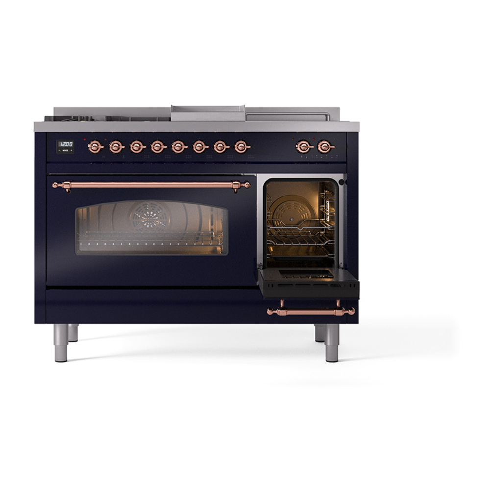 ILVE_UP48FSNMPMBP_Nostalgie_II_48"_Dual_Fuel_Range_side_oven_door_opened