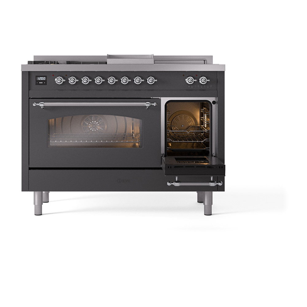 ILVE_UP48FSNMPMGC_Nostalgie_II_48"_Dual_Fuel_Range_side_oven_door_opened