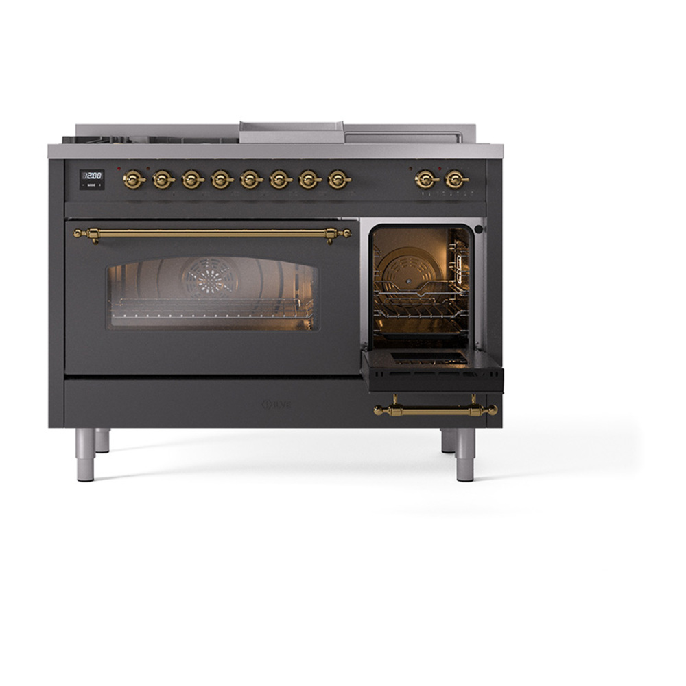 ILVE_UP48FSNMPMGGLP_Nostalgie_II_48"_Dual_Fuel_Range_side_oven_door_opened