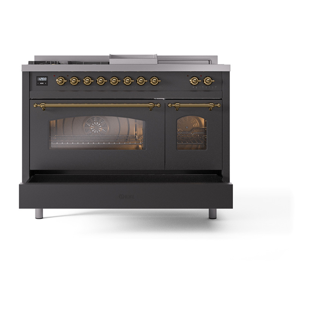 ILVE_UP48FSNMPMGGLP_Nostalgie_II_48"_Dual_Fuel_Range_drawer_opened