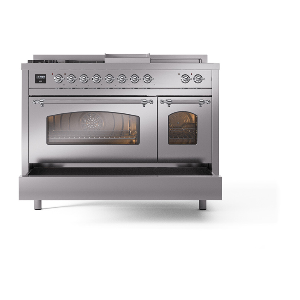 ILVE_UP48FSNMPSSC_Nostalgie_II_48"_Dual_Fuel_Range_drawer_opened