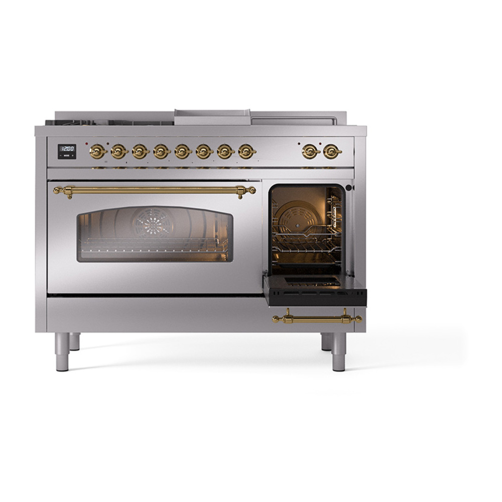 ILVE_UP48FSNMPSSGLP_Nostalgie_II_48"_Dual_Fuel_Range_side_oven_door_opened