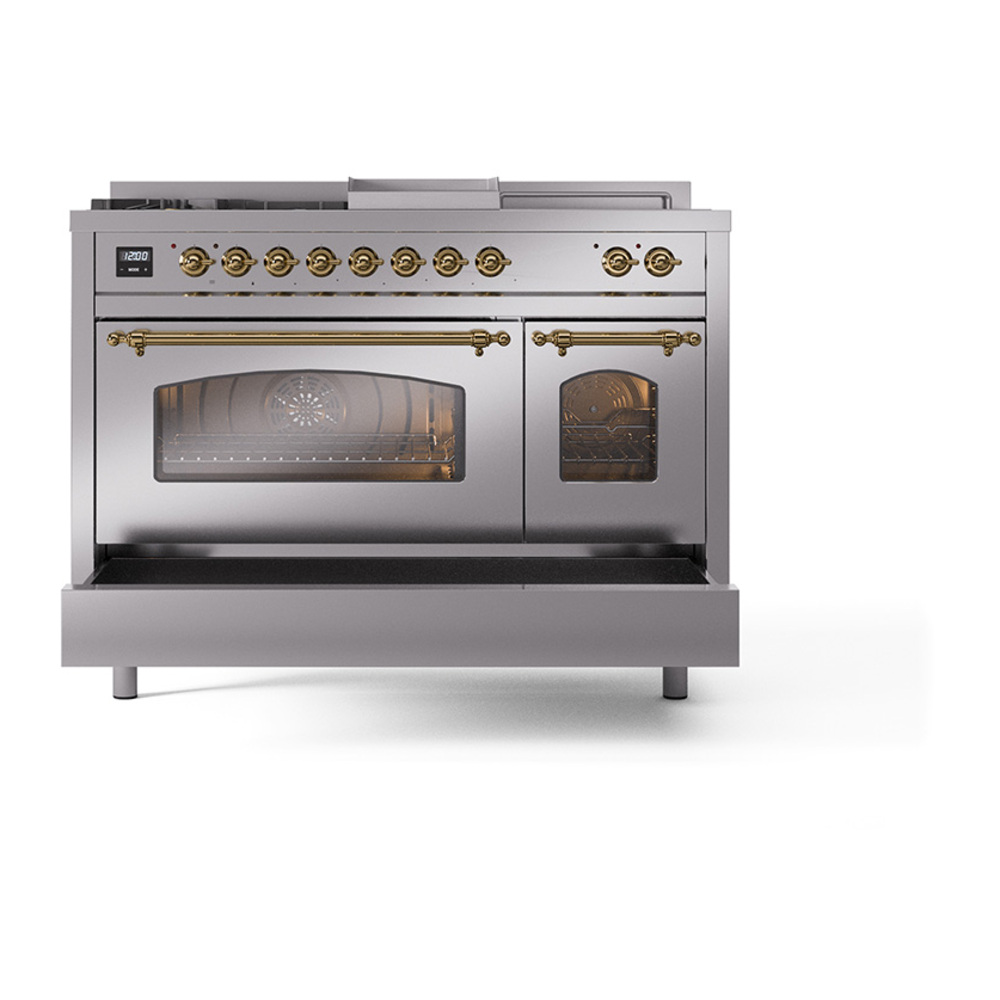 ILVE_UP48FSNMPSSGLP_Nostalgie_II_48"_Dual_Fuel_Range_drawer_opened