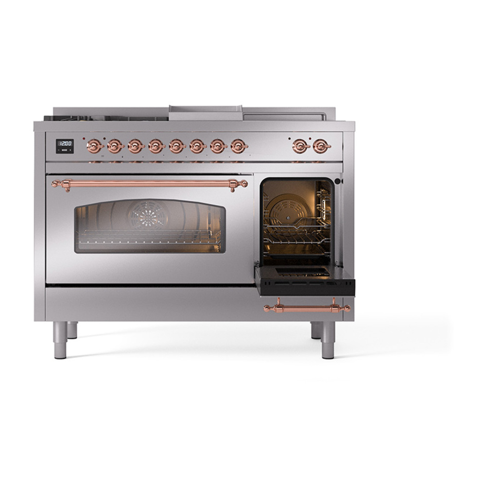 ILVE_UP48FSNMPSSP_Nostalgie_II_48"_Dual_Fuel_Range_side_oven_door_opened
