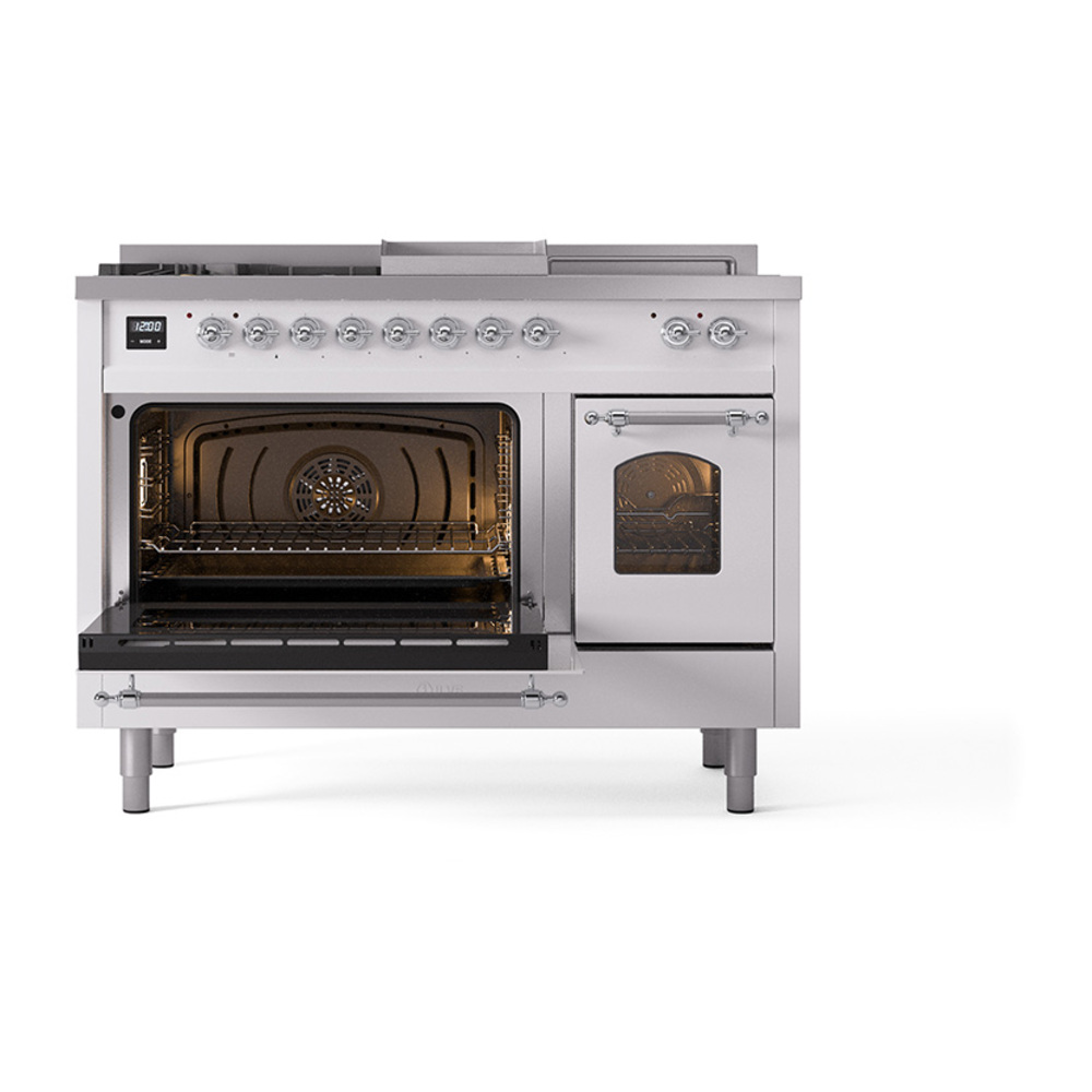 ILVE_UP48FSNMPWHC_Nostalgie_II_48"_Dual_Fuel_Range_main_oven_door_opened