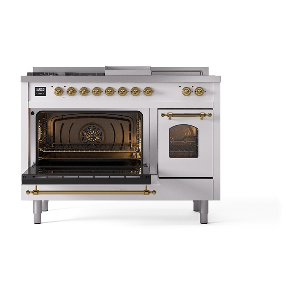 ILVE_UP48FSNMPWHGLP_Nostalgie_II_30"_Dual_Fuel_Range_side_oven_door_opened