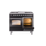 ILVE UPD40FNMPBKC Nostalgie II 40" Dual Fuel Range, side oven door opened