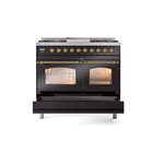 ILVE UPD40FNMPBKG Nostalgie II 40" Dual Fuel Range, drawer opened