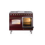 ILVE UPD40FNMPBUB Nostalgie II 40" Dual Fuel Range, side oven door opened