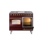 ILVE UPD40FNMPBUGLP Nostalgie II 40" Dual Fuel Range, side oven door opened