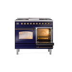 ILVE UPD40FNMPMBBLP Nostalgie II 40" Dual Fuel Range, side oven door opened