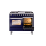 ILVE UPD40FNMPMBC Nostalgie II 40" Dual Fuel Range, side oven door opened