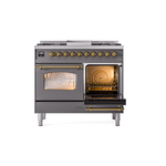 ILVE UPD40FNMPMGG Nostalgie II 40" Dual Fuel Range, side oven door opened