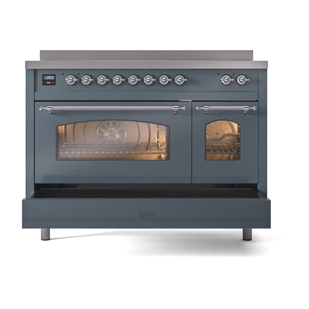ILVE_UPI486NMPBGC_Nostalgie_II_30"_Dual_Fuel_Range_drawer_opened