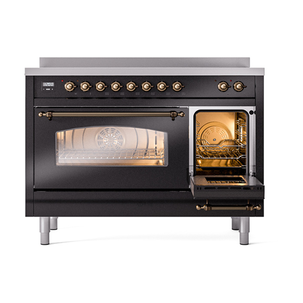 ILVE_UPI486NMPBKB_Nostalgie_II_48"_Dual_Fuel_Range_side_oven_door_opened