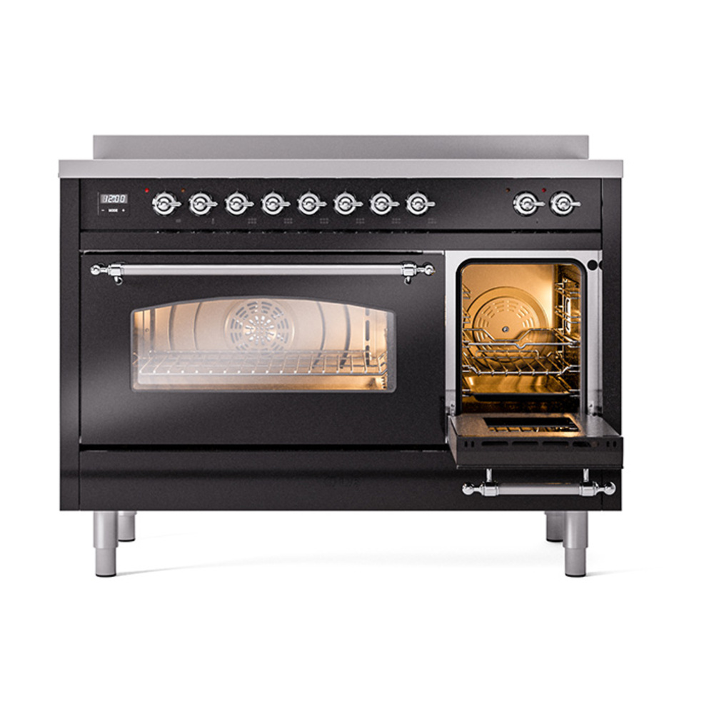 ILVE_UPI486NMPBKC_Nostalgie_II_48"_Dual_Fuel_Range_side_oven_door_opened