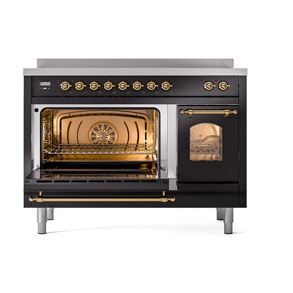 ILVE_UPI486NMPBKG_Nostalgie_II_48"_Dual_Fuel_Range_main_oven_door_opened