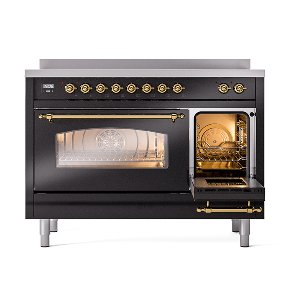 ILVE_UPI486NMPBKG_Nostalgie_II_48"_Dual_Fuel_Range_side_oven_door_opened