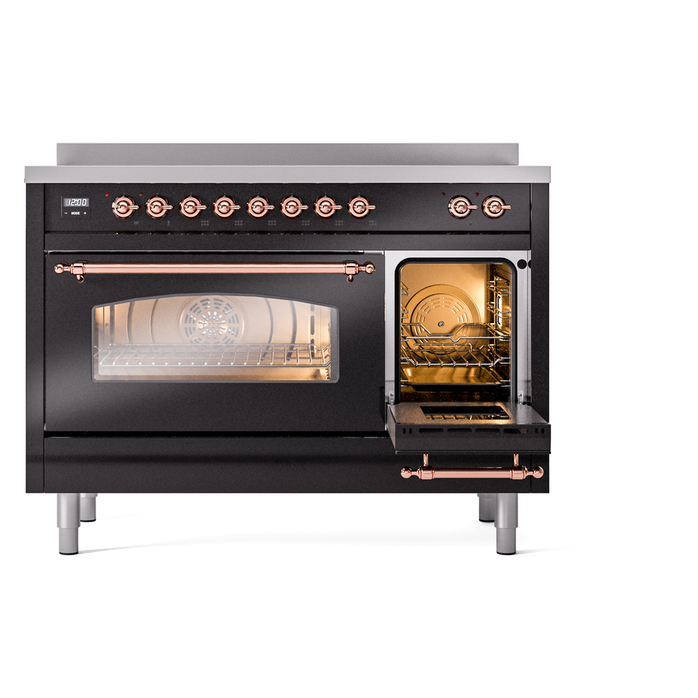 ILVE_UPI486NMPBKP_Nostalgie_II_48"_Dual_Fuel_Range_side_oven_door_opened
