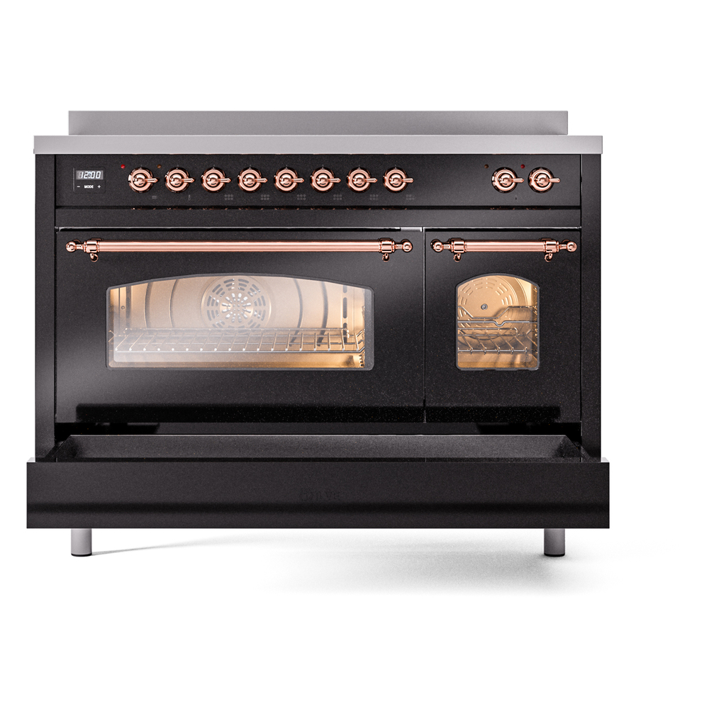 ILVE_UPI486NMPBKP_Nostalgie_II_48"_Dual_Fuel_Range_drawer_opened