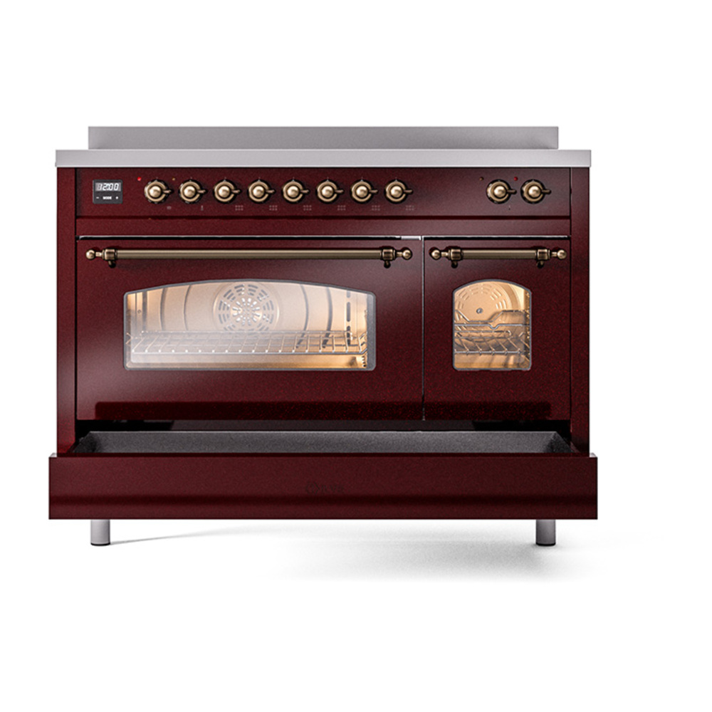 ILVE_UPI486NMPBUB_Nostalgie_II_48"_Dual_Fuel_Range_drawer_opened